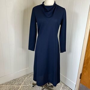 Vintage Bleeker Street Women’s 12 Navy Blue Cowl Neck Sweater Dress